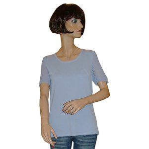NWT Women’s Short Cochet Sleeve Scoop Neck Baby Blue Sweater Top Size M 8 10